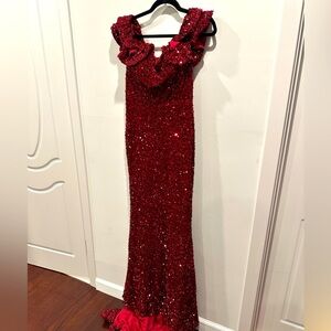 Festive holiday sequence dress in rich burgundy
